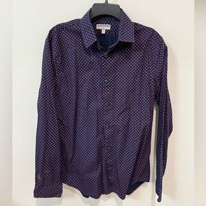 Express Men’s Navy Button-Down Shirt with Pink Dot Pattern
